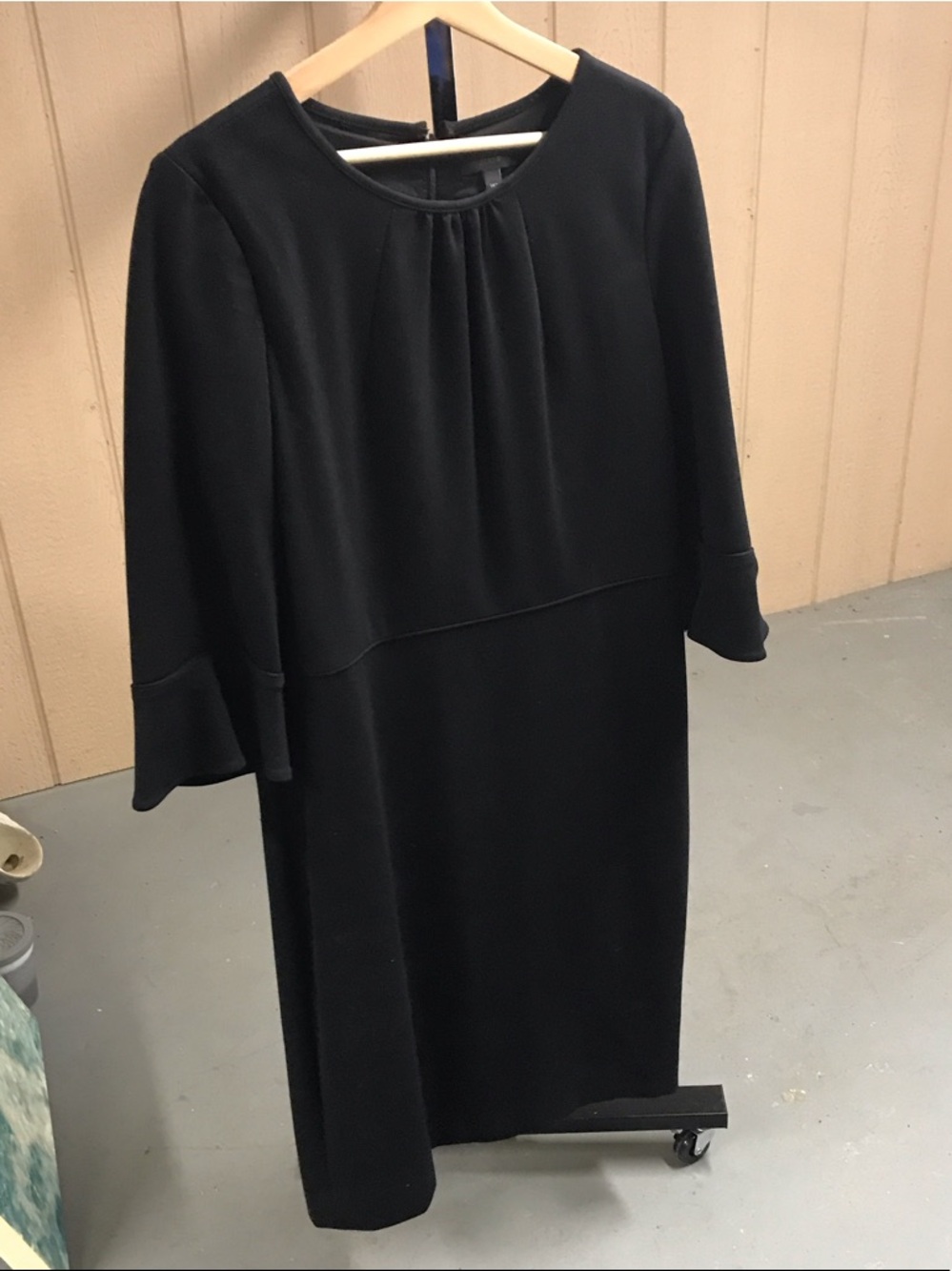 J. Crew Black Midi Shift Dress with Flounce Sleeves